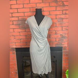Tommy Bahama Faux Wrap Dress‎ Womens S/P Nickel Gray V Neck Sleeveless Stretchy